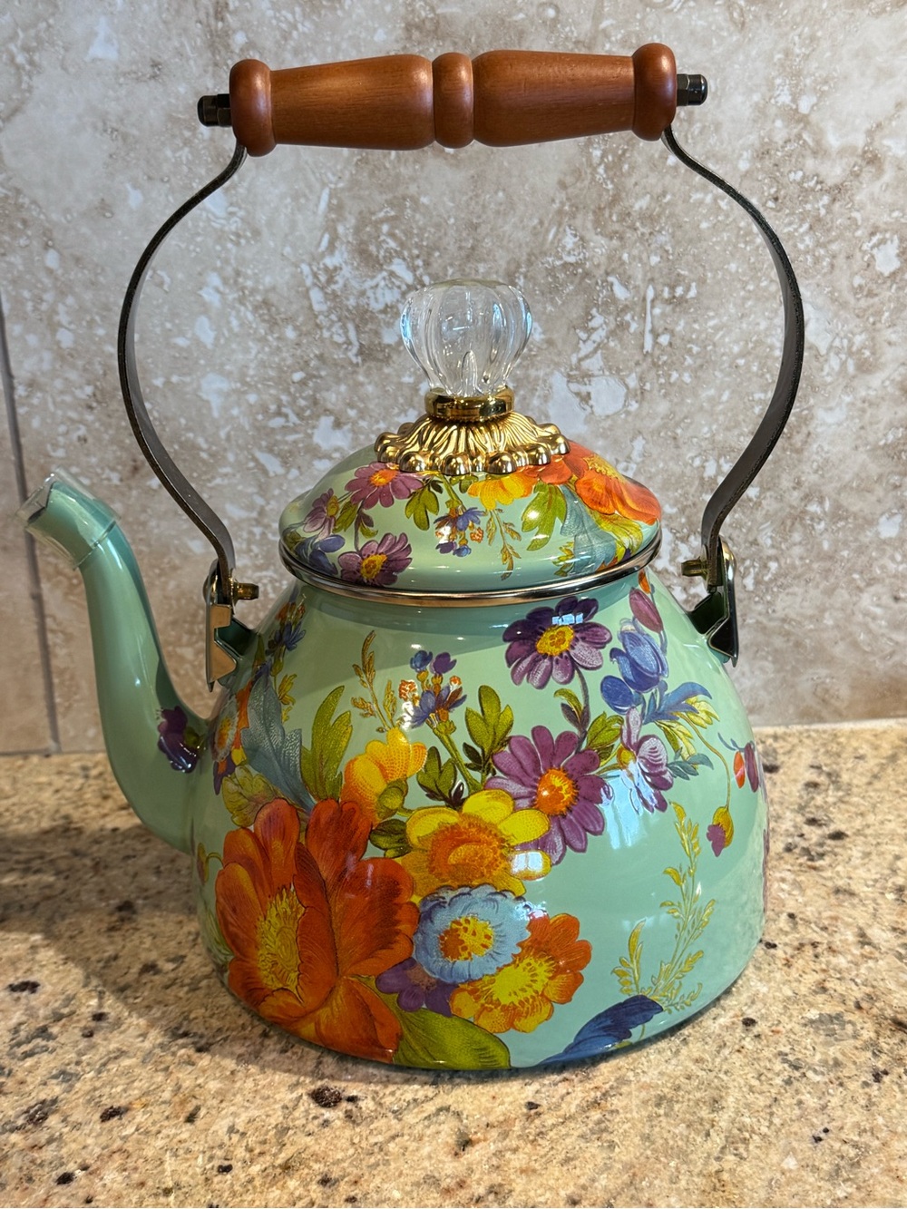 MacKenzie-Childs Green Flower Market 2 Quart Tea Kettle - New